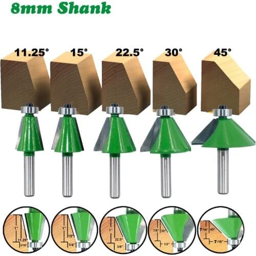 1PC 8MM Shank Milling Cutter Wood Carving Wood 11.25 15 22.5 30 45 Degree Chamfer End Mills Router Bit Woodorking Machine Tools