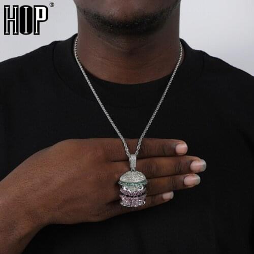 Hip Hop Bling Hamburger Iced Out Bling Cubic Zircon Necklace & Pendant For Men Jewelry Charm Tennis Chain
