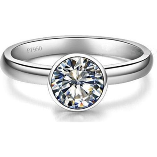 Test Positive Solid White Gold Classic Ring 14k 1CT Moissanite Round Carbon Ring Solitaire Engagement Jewelry for Women Ring