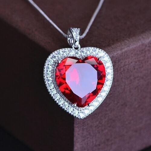 CLASSICAL LOVE HEART RED CRYSTAL RUBY GEMSTONES DIAMONDS PENDANT NECKLACES FOR WOMEN WHITE GOLD SILVER COLOR JEWELRY BIJOUX GIFT