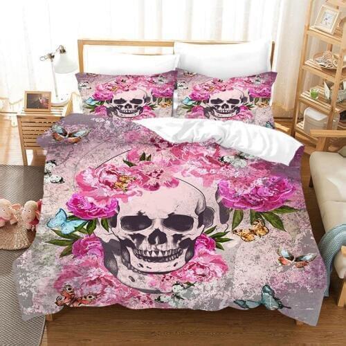 Candy skull 3D bedding queen size flower duvet cover set with pillowcase full bed set comforter set bed line home textile