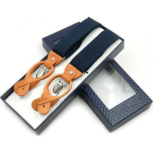 Upper Leather Suspenders Fashion Buttons Braces Adjustable Elastic Double Strap Bretelles Y-Back ligas Tirantes 3.5*120cm