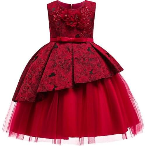 Summer Girl Teenage Girls Baby Kids Red Flower Childrens Wedding Princess Dress Party Dresses For Children Girls' Clothes