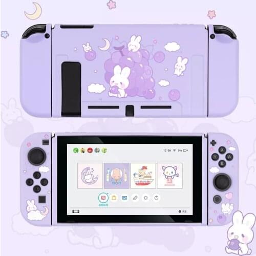 LIENG Geekshare Nintendo Switch Purple Grape Sky Cute Foodie Rabbit Eating Soft Tpu Cover Back Girp Shell For Nintend Switch