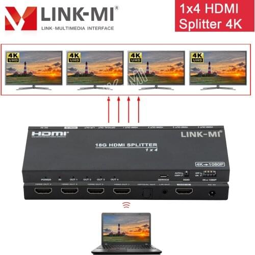 LINK-MI 1x4 HDMI 2.0 Splitter with Scaler/Audio Extract 18G EDID 4K2K HDCP 2.24-Ports HDMI Splitter Duplicator
