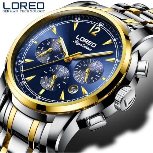 LOREO Top Brand Sport Mechanical Watches Men Luxury Sapphire 50M Waterproof Stainless Steel Automatic Watch Mens Montre Homme