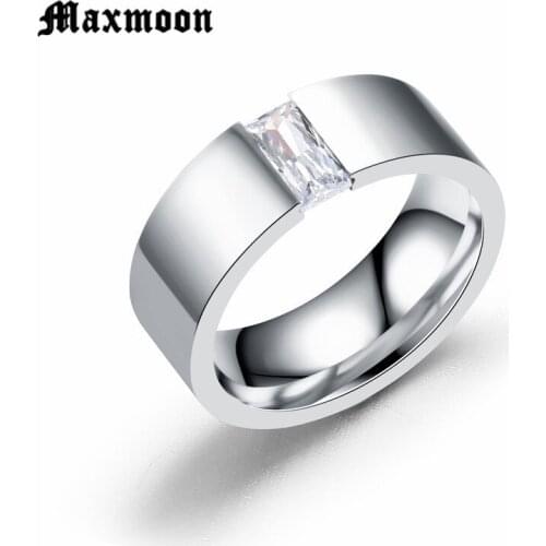 Maxmoon CZ Zircon Ring for Men Women Silver Color Stainless Steel Engagement Anniversary dropshipping