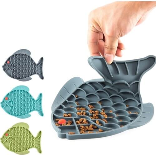 Slow Food Bowls Mat Fish Shape Silicone Bowl Feeding Food Bowl For Small Medium Dogs Puppy Cat Treat Feeder Dispenser Supplies