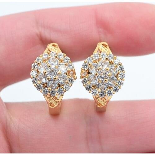 Gold Color Fashion White CZ Flower Huggie Hoop Earrings for Women