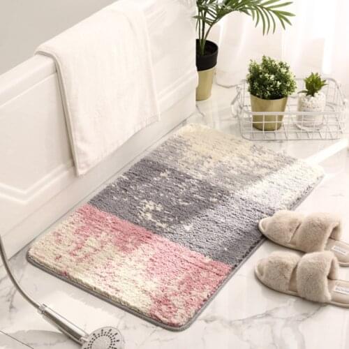 Fashion Flocking Home Anti-Slip Bathroom Carpet Soft Shaggy Water Absorbent Colorful Striped Bedroom Kitchen Entrance Door Mat