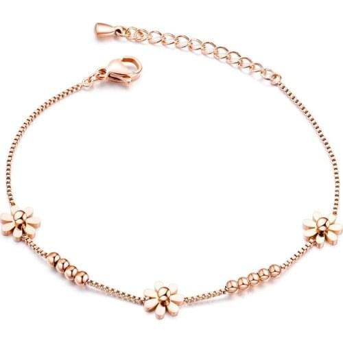 Trendy Stainless Steel Daisy FLOWER Bracelet Bangle For Woman rose gold/steel Charm Link Chain Cuff Jewelry Gift
