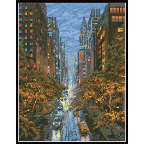 City Night View Stamped Cross Stitch Pattern Kits Printed Canvas Embroidery Needlework 11CT 14CT DIY Crafts Home Decor Paintings