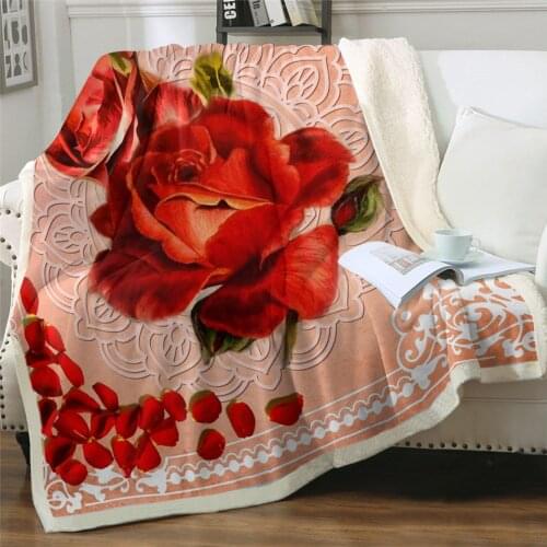 Newest Rose by Ismot Esha Blanket for Bed Flower Sherpa Fleece Blanket Pink Bedding Luxury Warm Soft Fashion Blanket