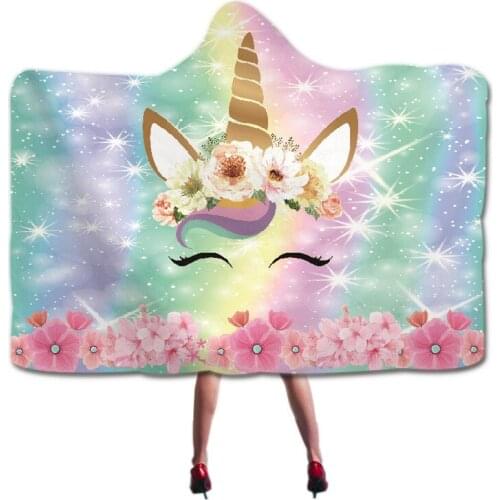 Anime Blanket Unicorn 3D Printed Hooded Blanket Kids Warm Wearable Fleece Blankets for Beds Sofa Quilts Coat Travel Koc Mantle