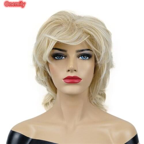 Onemily Medium Length Blonde Wavy Curly Synthetic Natural Hair Wigs for Women Girls