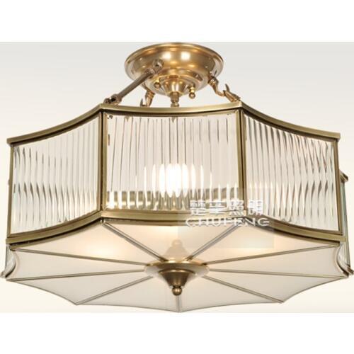 European Octagons Solid Copper Ceiling Light Glass Lampshade Noble Living Room Gallery Ceiling Light Dining Room Ceiling Light
