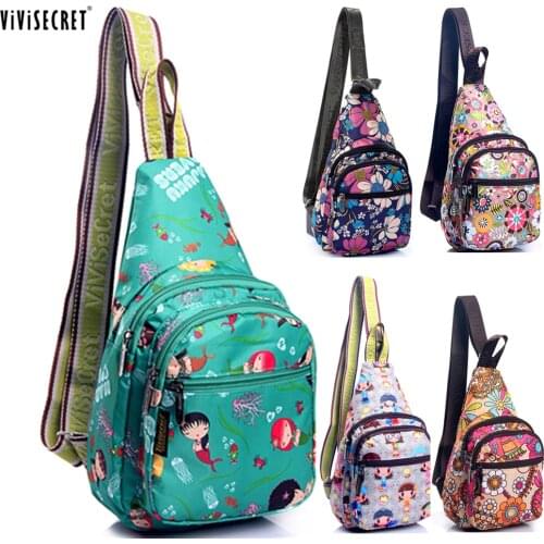 Casual Women Waterproof Nylon Harajuku Style Cute Cartoon Floral Printed Single Shoulder Chest Bag Pack Purse For Girl Hot Sale
