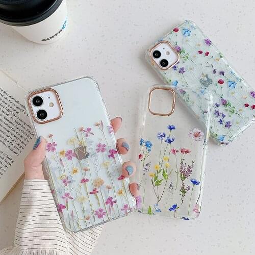 Clear Small Floral Phone Case For iPhone 12 mini 11 Pro Max XS Max XR X 7 8 Plus Shockproof Len Protection Back Cover Cases Capa