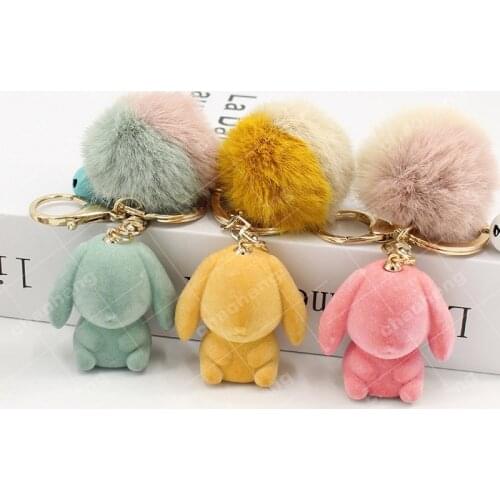 Fluffy Pompom Rabbit Fur Ball Keychains Cute Rabbit Bear Key Chain Rings Key Holder Trendy Jewelry Bag Accessories Gift