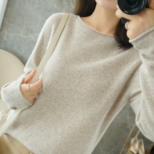 Autumn and winter round neck sweater womens pullover 100% pure wool sweater short loose curled cashmere knitted bottoming shirt
