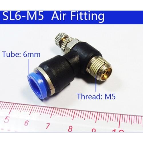 SL6-M5 HIGH QUALITY 100pcs Pneumatic Piping Speed Controller One Touch Fitting 6mm to M5 Male Thread