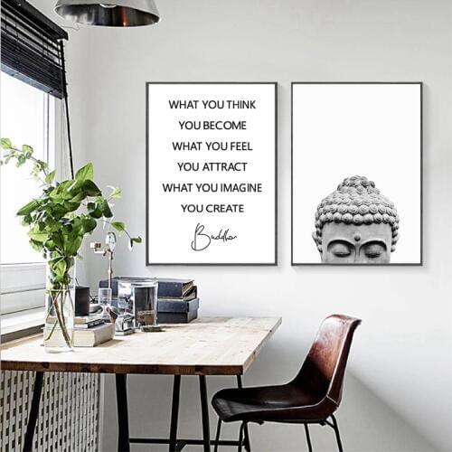 Buddha Statue Boho Wall Art Print And Poster Black White Yoga Gift Art Canvas Painting Buddha Wall Picture for Living Room Decor