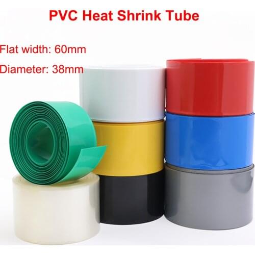 Width 60mm PVC Heat Shrink Tube Dia 38mm 18650 Lithium Battery Pack Insulated Film Wrap Protection Case Pack Wire Cable Sleeve