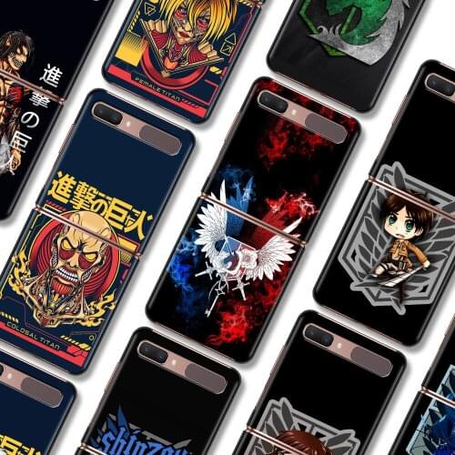 Protective guscio Case For Samsung Galaxy Z Flip 3 5G Folding Shell Black Hard Cover Bumper Attack On Titan Cute Logo