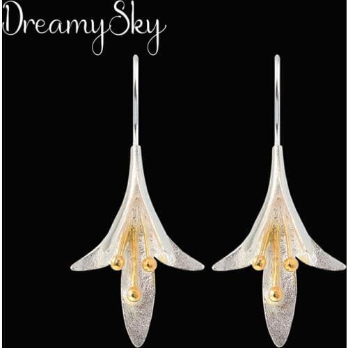 DreamySky 100% Real Silver Color Jewelry Korean Trendy Large Flower Earrings For Women Gift Joyas Pendientes Brincos