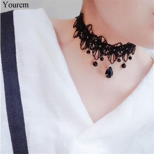 Acrylic black stone water drop lace chokers necklaces for women jewelry accessories party wedding necklace fj322