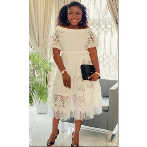 New Fashion Classic Design African Women Clothing Abaya Dashiki Cotton Fabric Lace Stitching Dress For Lady Size M L XL