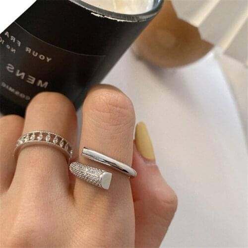 Korean NEW Chic Design Sense Micro-inlaid Zircon Metal Winding Chain Open Ring Aadjustable for Women Girl Hollow Party Jewelry