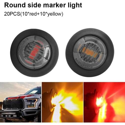 20PCS 3/4 Inch Mini Trailer Round Side Marker Lights 12V Smoked Shell 3LED Amber Red Warning Lights for Trucks Trailers Tractors
