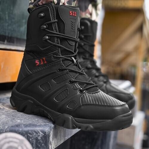 2020 Black Comfort Zipper High Top Mens Hiking Shoes Men Tactical Boots Army Non Slip Outdoor Trekking Boots Men Zapatos Hombre