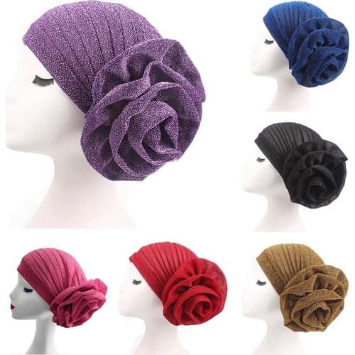 2021 Fashion Hijabs Hats Womens Big Flower Caps Muslim Cancer Chemo Hat Turban Cap Cover Hair Loss Head Scarf Платок На Голову