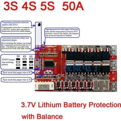 3S 4S 5S 50A WITH Balance 3.7V 18650 Lithium Battery Cell PCB BMS Protection Board Polymer battery Charging protection