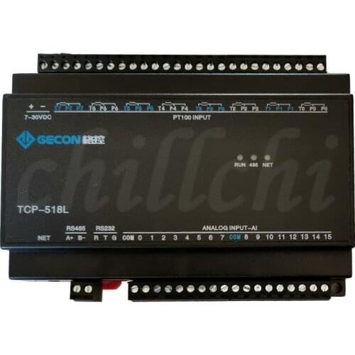 8 channel PT100 temperature acquisition 16 channel analog inputs into Modbus RTU TCP module