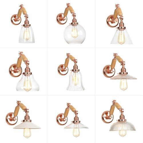 AC110-220v Nordic Led Wall Lighting Bedside Adjustable Metal Wood Long Arm Wall Lamp Light Fixture Golden Wall Mirror Vintage