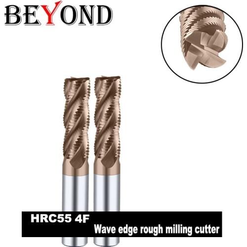 BEYOND CNC Carbide End Mill Wave Edge Rough Milling Cutter Woodworking Tools 4Flutes HRC55 Milling Machine