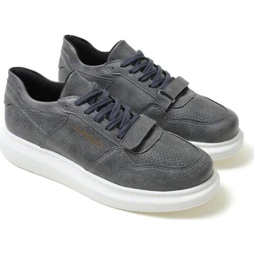 Chekich Shoes Anthracite Color Lace Up Non Leather Spring and Fall 2021 Seasons Sneakers for Men Casual Breathable Flexible Lightweight Velcro Type Band Orthopedic White Outsole Fabric Canvas New Brand CH073 V2