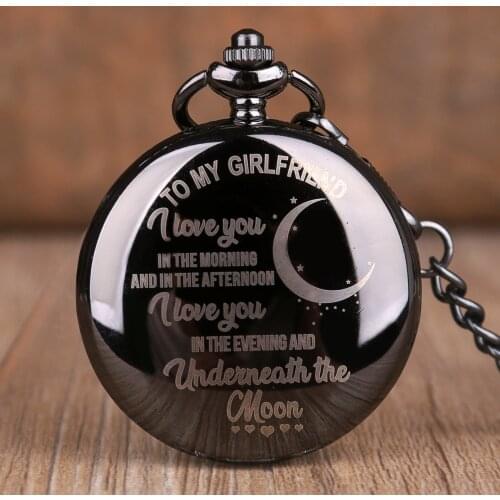 To My Girlfriend Custom Anniversary Quartz Pocket Watches Smooth Black Full Hunter Packet Watches Collection Gifts for Lady
