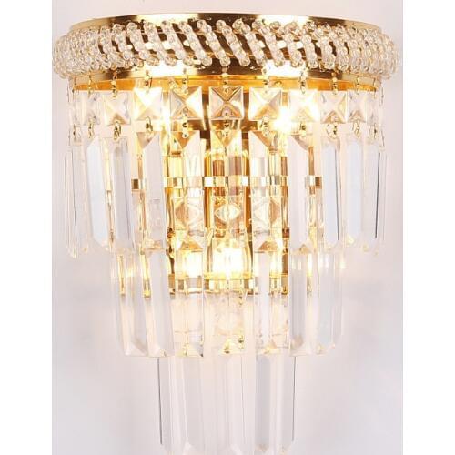 Europe Golden Bedside Lamp E14 Socket Hotel Bar Bedroom Foyer Crystal Wall Light Stair Corridor Decorative Sconce