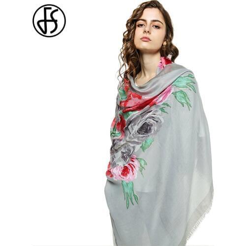 FS Fashion Indian Designer Luxury Foulard Shawl Women Scarf Cotton Silk Head Scarves Streetwear Ladies Print Hijab With Tassel