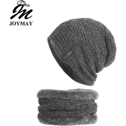 Joymay 2018 New Winter Beanies Neack Warmer Set Unisex Plain Warm Soft Scarf Skull Knitting Cap Hats Touca Gorro Caps WM107