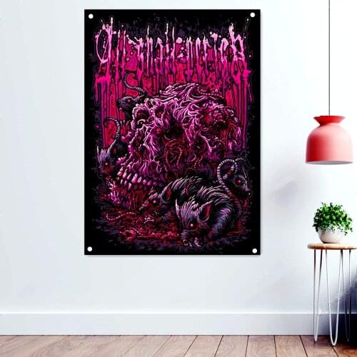 Bloody Skull Dark Artworks Banner Canvas Printing Wall Hanging Macabre Art Rock Music Poster Flag Tapestry Mural Wall Decoration