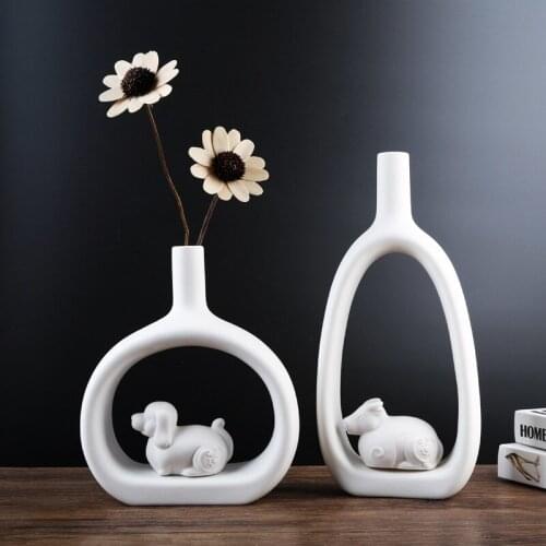 Nordic Ceramic White Zodiac Dried Plant Flower Arrangement Vase Decoration Living Room TV Cabinet Desktop Home Decor Ornaments
