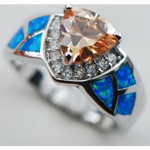 Morganite Blue Fire Opal 925 Sterling Silver Ring Size 6 7 8 9 10 R1335