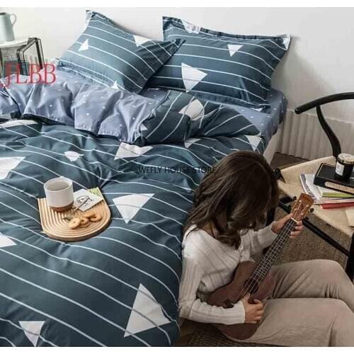 3/4pcs bedding set New Geometric duvet cover set flat sheet black bed linen set leaf bed set AB side home decor grey bedclothes