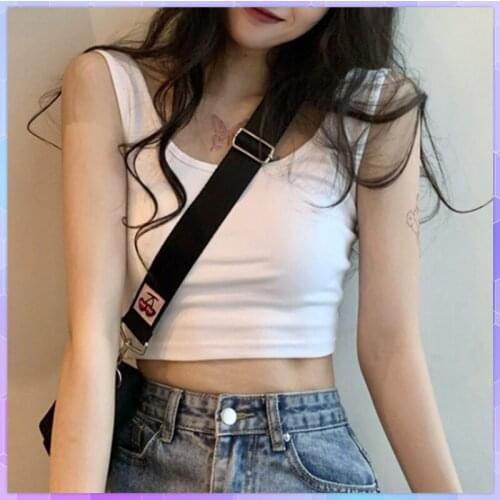 Sexy White Crop Top Solid Womens Tank Tops Femme Backless Camisole Summer Camis Shirt Sleeveless Cropped Vest Sexy Strap Basic