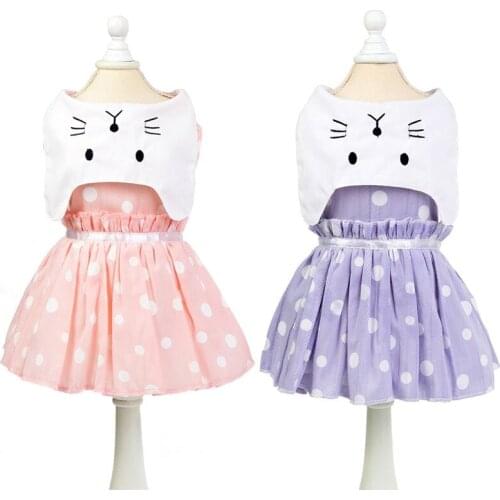Puppy Summer Girl Clothes Dot Print Cat Skirt Pet Wedding Dress Clothing For Small Dogs Suit For Chihuahua Cats Yorkies Costume